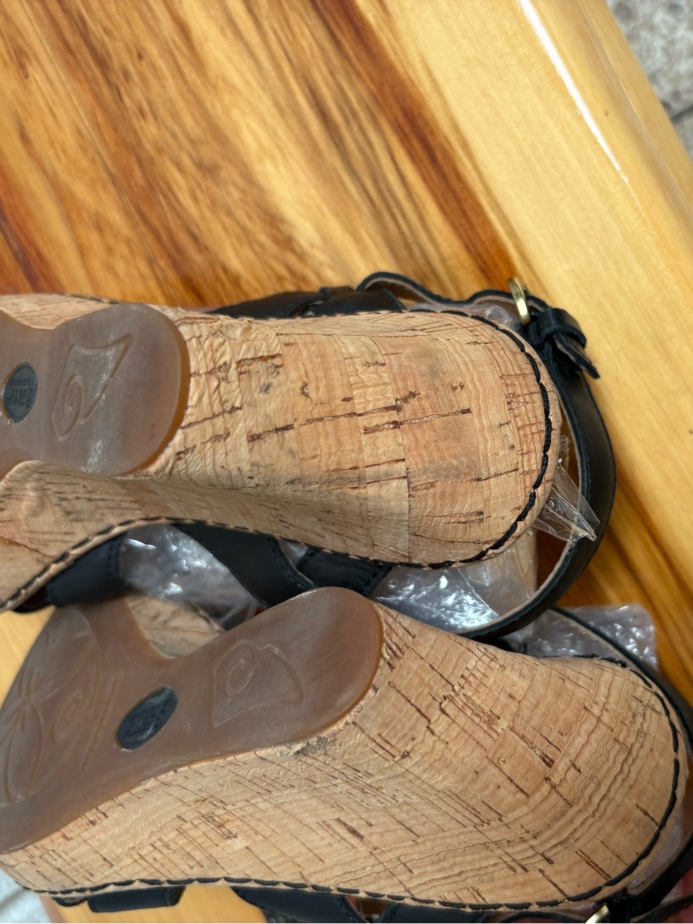 Born Black Leather Cork Wedge Sandals with Adjustable Strap, Women’s Size 8 - Picture 5 of 7